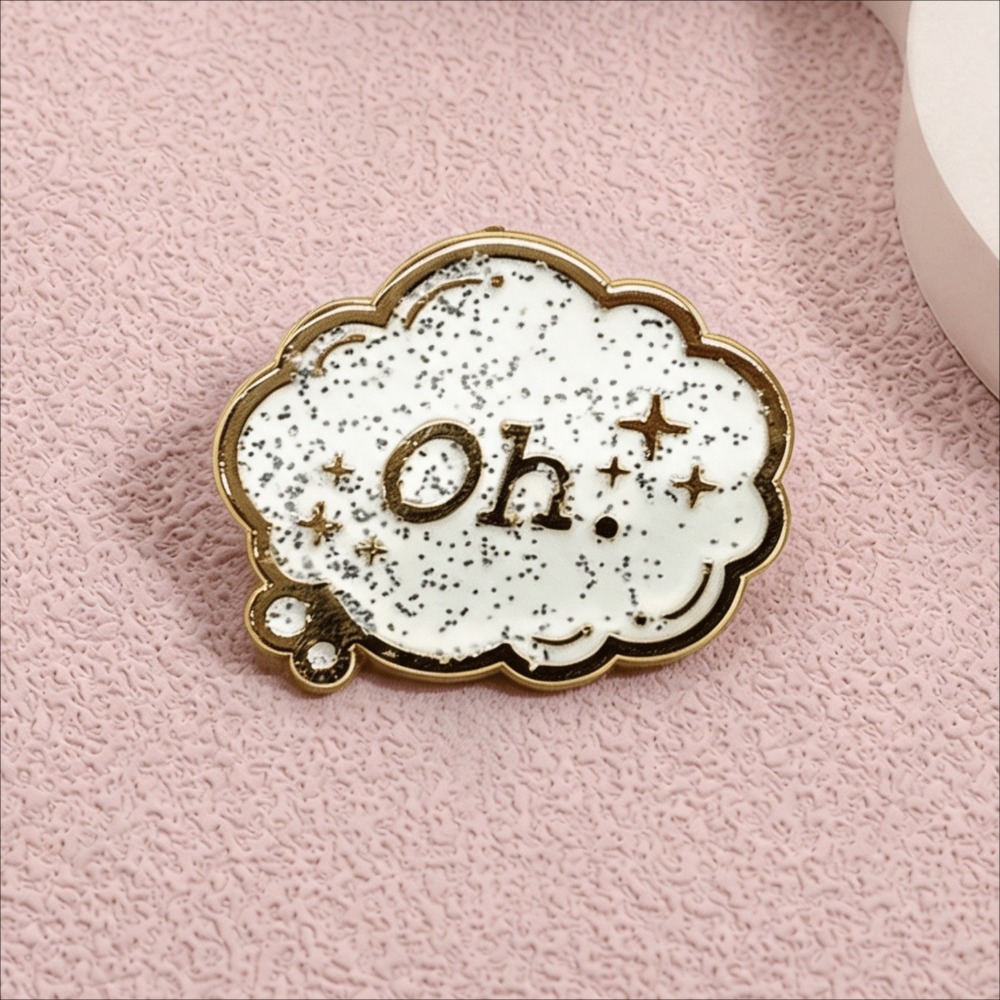 White Glitter Cloud Speech Bubble Enamel Lapel Pin